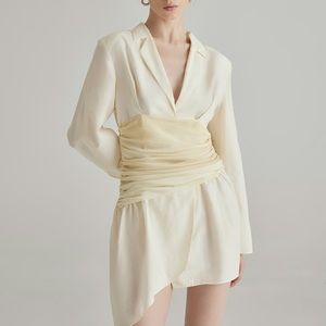 Silk Maison Soft Gradient Pleated Belt Silk Blazer Dress Large